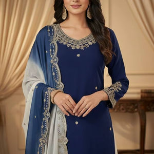 Elegante Sharara Gharara Pakistaní, Diseño Tradicional para Fiestas, Ropa de Calle de Invierno, Patrón Floral, Ecológico, Seda Chinon Pesada, Uso Diario - Product Image 1