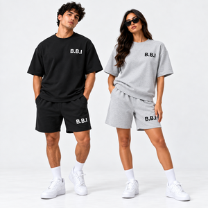 Conjunto de camiseta y pantalones cortos de streetwear personalizados para parejas, camiseta marrón extragrande para hombre, pantalones cortos, top corto lavanda para mujer, pantalones cortos deportivos, traje informal. - Product Image 6