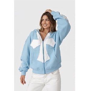 Sudadera con capucha y cremallera para mujer, estilo Y2K, con parches grunge, gráfico cruzado, holgada, estética gótica, unisex. - Product Image 5