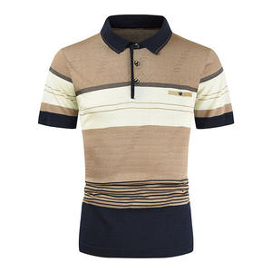 Polo à manches courtes pour homme, color block, rayé, respirant, décontracté, col chemise, été - Product Image 6