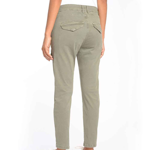 Pantalon cargo taille haute pour femme, coupe droite, longueur intégrale, vert olive uni, décontracté, avec poches, cordon de serrage, respirant, écologique - Product Image 5