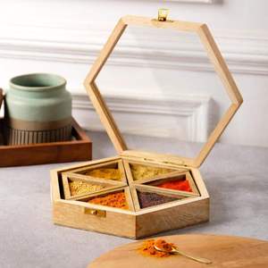Caja de Especias Rectangular de Madera de Pino Multiusos Personalizada, Imitación Antigua Pulida, 9 Compartimentos, Almacenamiento de Masala, Ecológica - Product Image 5