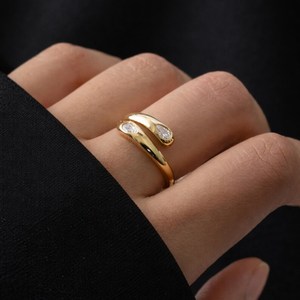 Unique Design Pear Cut Moissanite Open Wrap Band <b>Ring</b> 925 Sterling Silver Rose Plated & Rhodium Plated Wedding Promise Jewelry - Product Image 5