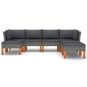 Set da salotto in Poly Rattan grigio 7 pezzi con cuscini mobili da esterno - Product Image 3