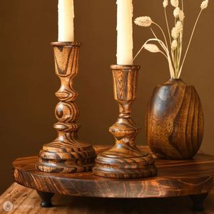 Porte-bougie en bois classique, design artisanal raffiné, parfait pour la décoration de la maison et les célébrations mémorables - Product Image 2