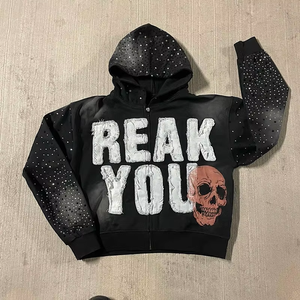 Sweat à capuche court pour homme, style streetwear hiver, fermeture éclair avant, design imprimé personnalisé, OEM MAX WORLD ENTERPRISES - Product Image 2