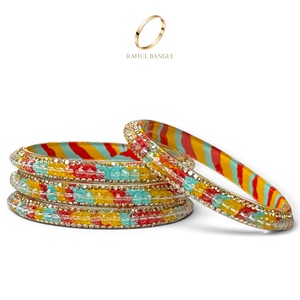 Charmantes Bracelets en Verre Multicolores du Cachemire, Tendance, Plaqué Or avec Zirconium, Idéales pour Mariages et Cérémonies, Prix de Gros - Product Image 1