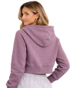 Sudadera con capucha corta con cremallera para mujer, de manga larga, informal, de forro polar suave, estilo urbano, color morado malva, para otoño e invierno - Product Image 2