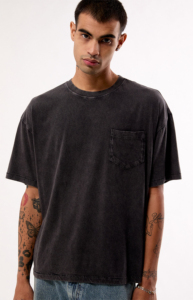 Acid Wash Regular Fit T-Shirt Black 100% Cotton Knitted Breathable <b>Turtleneck</b> Short Sleeve Casual Style Chest Pocket Newest - Product Image 4