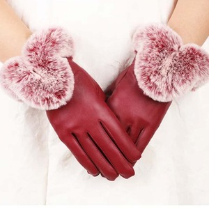Guantes de cuero para mujer, cálidos, con forro de piel, para conducir, a prueba de viento, con pantalla táctil - Product Image 3