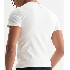 Camiseta de punto acanalado elástico de alto gramaje, ecológica, estilo urbano, corte holgado, largo regular, para hombre, nueva llegada - Product Image 2