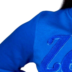 Sudadera de chenilla azul Zeta Phi Beta para mujer, con bordado monocromático de la letra Zeta, estilo casual. - Product Image 3
