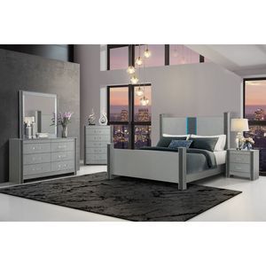 Set Camera da Letto LORENZO 5 Pezzi in Argento per Letto King Size - Product Image 1