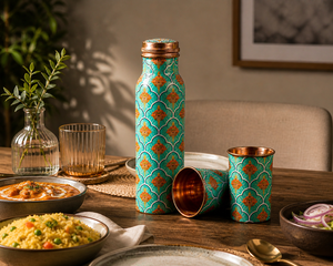 Meena Artwork Copper Bottle <b>Set</b> with Glass Tumblers Handmade Wellness <b>Gift</b> <b>Set</b> - Product Image 1