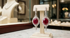 Mehrajudin Gems Russian Style Bridal Dainty Oval Shape Ruby Sterling <b>Silver</b> <b>Stud</b> <b>Earrings</b> Set Vintage Wedding Christian - Product Image 2