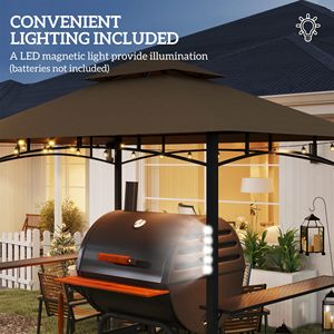 Gazebo per Barbecue da Esterno 8 X 5 Marrone Scuro con Luce LED, 2 Ripiani Laterali, Ganci, Apribottiglie, Riparo per Barbecue e Pergola - Product Image 6