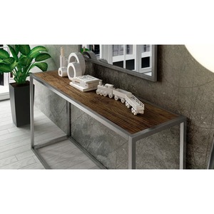 Console Moderne Industrielle Convertible avec Miroir, Cadre en Métal Argenté Brossé, Meuble Minimaliste pour Entrée et Hôtel - Product Image 2