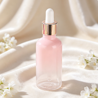 Bouteille en verre dégradé rose givré, compte-gouttes rose, personnalisable, en stock, bouteilles d'huile essentielle, bouteille de sérum, bouteille cosmétique