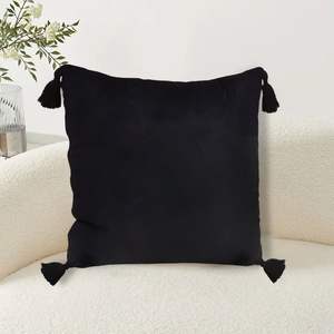 45cm Black Vintage Butterfly Velvet Square <b>Throw</b> <b>Pillow</b> with Tassels Decorative Cushion for Sofa Bed and Living Room Decor - Product Image 5