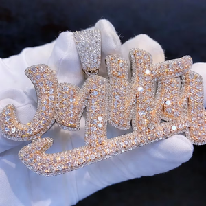 Colgante de Moissanita de Corte Redondo, Estilo Hip Hop, Plata 925, Totalmente Cubierto de Circonitas, Colgante Bicolor con Iniciales Personalizadas para Hombre - Product Image 6