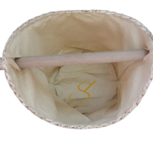 Handwoven Water Hyacinth Storage <b>Basket</b> with Wooden <b>Handles</b>: Large <b>Wicker</b> Storage - Product Image 2