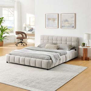Letto matrimoniale imbottito confortevole con testiera in tessuto ciniglia solido e cassetti integrati - Letti imbottiti - Product Image 2