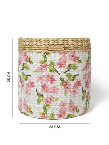 Panier en jonc de mer peint avec des motifs floraux, panier de rangement fait main, vente en gros, écologique, fabriqué au Vietnam - Product Image 2