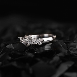 Marquise and Round Lab Grown Diamond <b>Wedding</b> Band 14K Gold Half Eternity Matching Stackable Bridal Anniversary Jewelry Supplier - Product Image 3