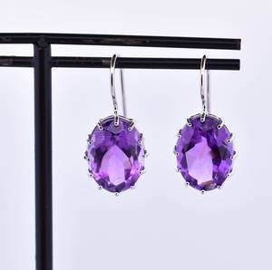 Handmade Amethyst Dangle Earrings 925 Sterling <b>Silver</b> Gemstone Jewelry For Women February Birthstone Elegant - Product Image 3
