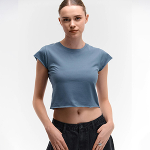 Women's Premium Baby Tee 100% Cotton Cap Sleeve Raw Edge Slim Fit Clean Streetwear <b>Crop</b> T-shirt Wholesale Boutique Fashion <b>Top</b> - Product Image 1