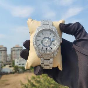 Montre de luxe pour homme avec chiffres arabes, entièrement sertie de diamants, en acier inoxydable or rose, style entièrement serti de diamants - Product Image 3