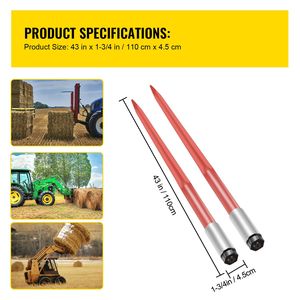 Coppia di Forche per Balle di Fieno Rosse Rivestite da 43 Pollici con Capacità di 3000 Libbre, Attacco Rapido, Forche Quadrate per Balle di Fieno da 1 3/4 Pollici per Trattori - Product Image 4