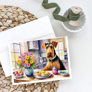 Cartes de vœux de Pâques Airedale Terrier fantaisistes Pack 8 cartes vierges avec enveloppes A7 Taille 5x7 pour l'écriture de notes décoratives - Product Image 2