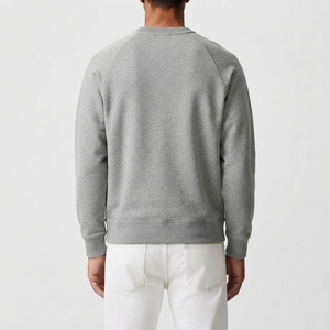 Sweat-shirt pour homme de qualité supérieure, uni, en coton doux tricoté avec une texture en molleton, finition à double couture, style col rond. - Product Image 2