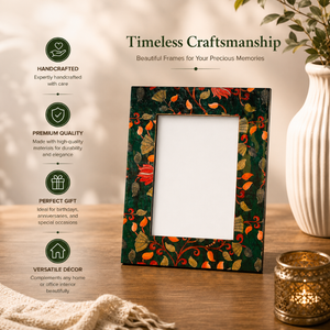 Handcrafted Floral Wooden Photo <b>Frame</b> Decorative Printed <b>Picture</b> <b>Frame</b> for Tabletop & Wall Display <b>Vintage</b> Home Office Room - Product Image 3