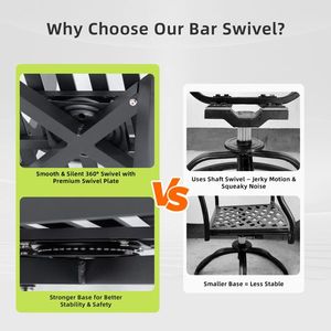 Chaises de bar pivotantes modernes pour l'extérieur, 2 pièces, structure en aluminium, noir ember, pivotantes à 360°, dossier ergonomique, accoudoirs - pour meubles de patio - Product Image 1