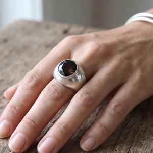 Wholesale Certified 5CT Natural Bezel Setting Smoky <b>Quartz</b> 925 Sterling Silver Handmade Trendy Dome <b>Rings</b> for Weddings - Product Image 6