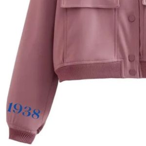 <b>Ladies</b> Cropped Bomber <b>Jacket</b> Full Zip Short Outerwear Classic Ribbed Hem Long Sleeve <b>Lightweight</b> Casual Fashion Streetwear - Product Image 3