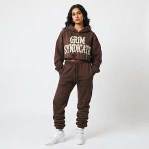 Conjunto de Sudadera con Capucha y Pantalones Deportivos con Bordado Desgastado, 400 GSM, Felpa de Algodón, Traje Deportivo de Invierno, Sudadera con Capucha Extra Grande y Pantalones Deportivos - Product Image 1
