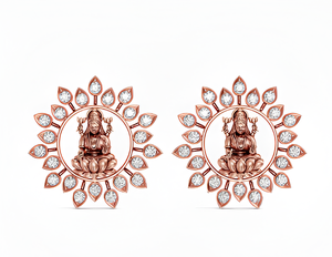 Pendientes de Oro Rosa de 18K con Diamantes Cultivados en Laboratorio VVS EF, Diseño de la Diosa Lakshmi con Flor de Loto, Pendientes Religiosos con Diamantes CVD - Product Image 1