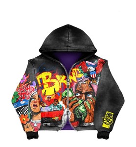 Sweat à capuche pour femme, coupe oversize, épaules tombantes, style crop boxy, impression numérique personnalisée OEM, fermeture éclair, tissu épais 400 GSM, streetwear - Product Image 3