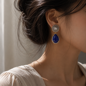 Luxury Stud <b>Earrings</b> 18k Gold Plated Raw Sapphire Gemstone Drop <b>Earrings</b> Vintage <b>Fine</b> Jewelry for Women - Product Image 4