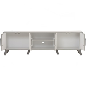 Mueble de TV moderno de tablero laminado con acabado blanco, mueble bajo para TV, centro de entretenimiento con doble almacenamiento y puertas abiertas - Product Image 5