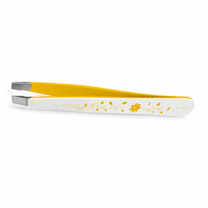 SHEARS BEAUTY แหนบถอนขนคิ้วสแตนเลส ปลายโค้ง/ปลายแหลม ดีไซน์ลายดอกไม้สีเหลืองทันสมัย ทนทาน เกรด A+ - Product Image 6