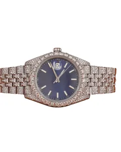 Montre de luxe en or blanc avec diamants ronds en moissanite pour homme, cadran bleu, idéale pour les mariages et les soirées. - Product Image 1
