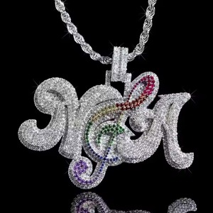 Iced Out Moissanite <b>Initial</b> Letter <b>Pendant</b> With Rainbow Accents 925 <b>Silver</b> Rhodium Plated Hip Hop Style Jewelry Gifts For Him - Product Image 2