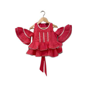 Ensemble Lehenga en coton orné pour filles, jaune corail, manches courtes, tenue ethnique de fête, tenue festive indienne élégante, Twisha - Product Image 4