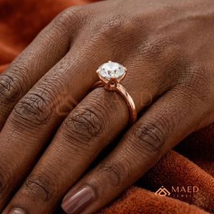 <b>Dainty</b> Rose Gold Round Anniversary <b>Ring</b> – Modern Thin Shank Solitaire with Star Setting - Product Image 4