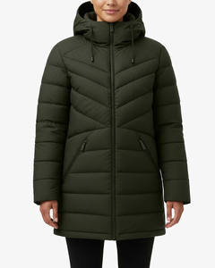 ราคาโรงงาน OEM เสื้อแจ็คเก็ตพัฟเฟอร์ผู้หญิงสีเขียวเข้มแบบมีฮู้ด เสื้อโค้ทพัฟเฟอร์สั่งทำพิเศษ เสื้อโค้ทควิลท์ทันสมัยพร้อมกระเป๋าซิป - Product Image 4