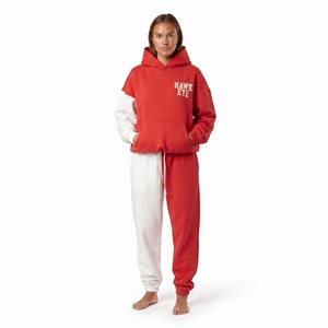 Conjunto Deportivo de Dos Piezas para Mujer con Capucha, Bloques de Color Rojo y Blanco, Ropa de Invierno, Sudadera con Capucha y Pantalones Deportivos, Transpirable - Product Image 3